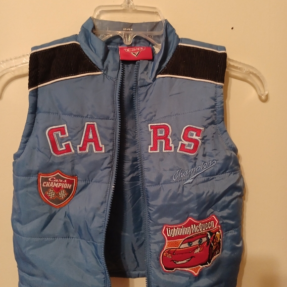 Disney Pixlar Cars Lighting McQueen Blue Puff Vest Jacket Kids Children - Picture 1 of 6